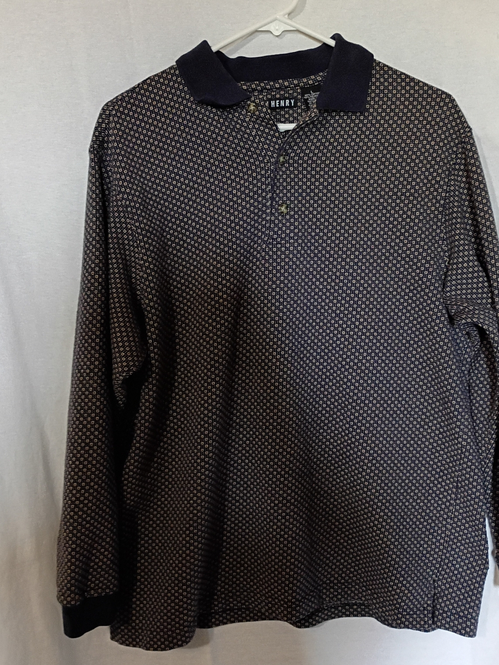 Henry Dark Navy Long-Sleeve Patterned Polo
